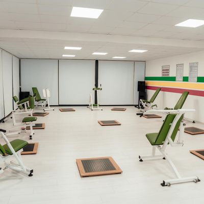 Empty clean workout space with soft natural lighting.